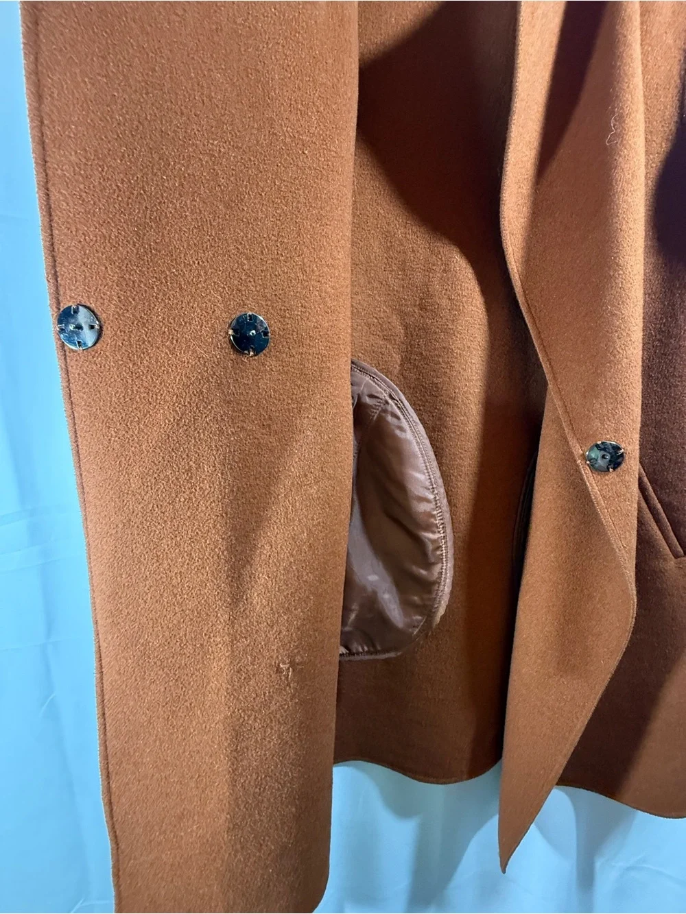 Kenneth Cole Rust-Brown Wool Blend Pea Coat with Ribbed Sleeves Size Medium